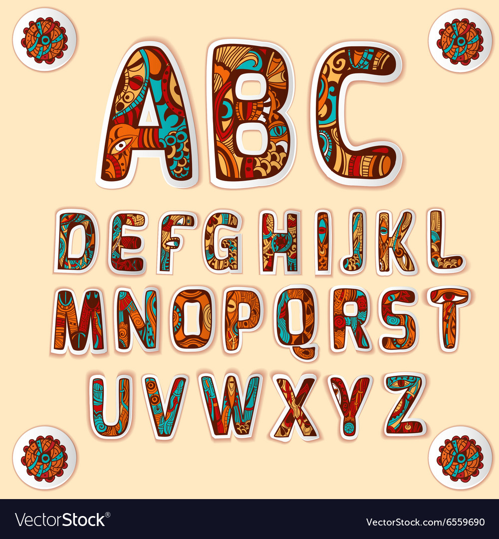 Entangle alphabet colored letters stickers set Vector Image