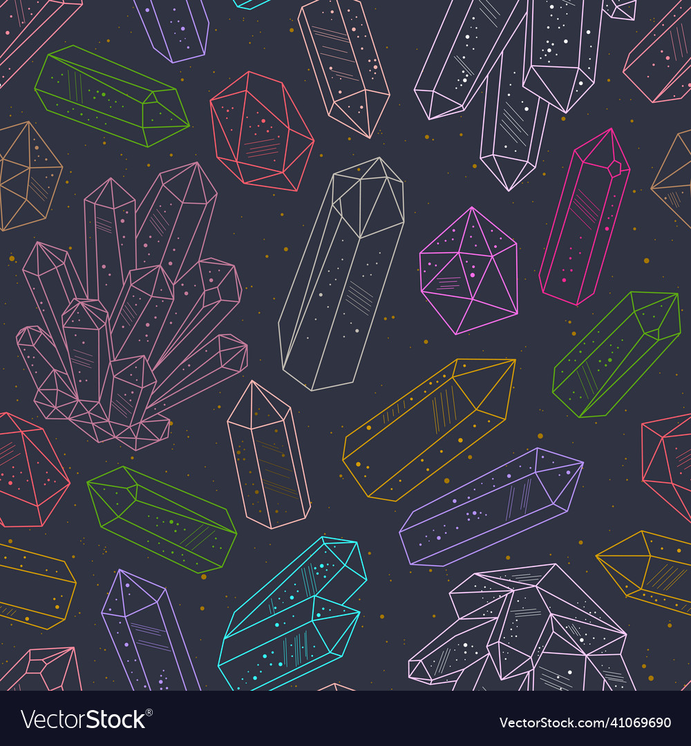 Gems crystals line art pattern