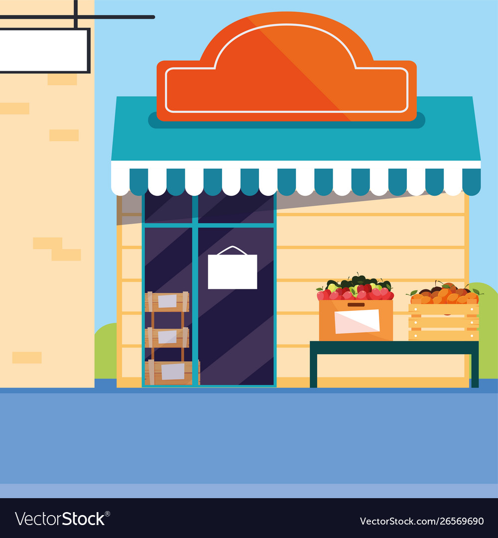 Grocery market facade fruit and vegetables Vector Image