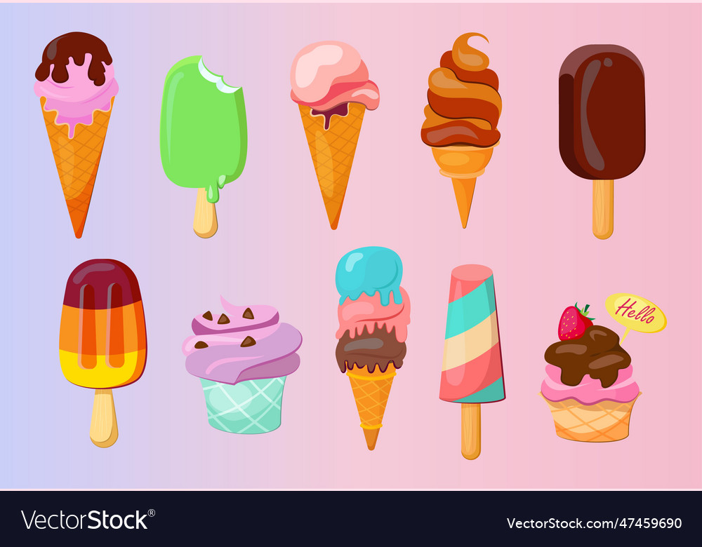 Ice cream set on gradient background vector image Ice cream set on gradient background