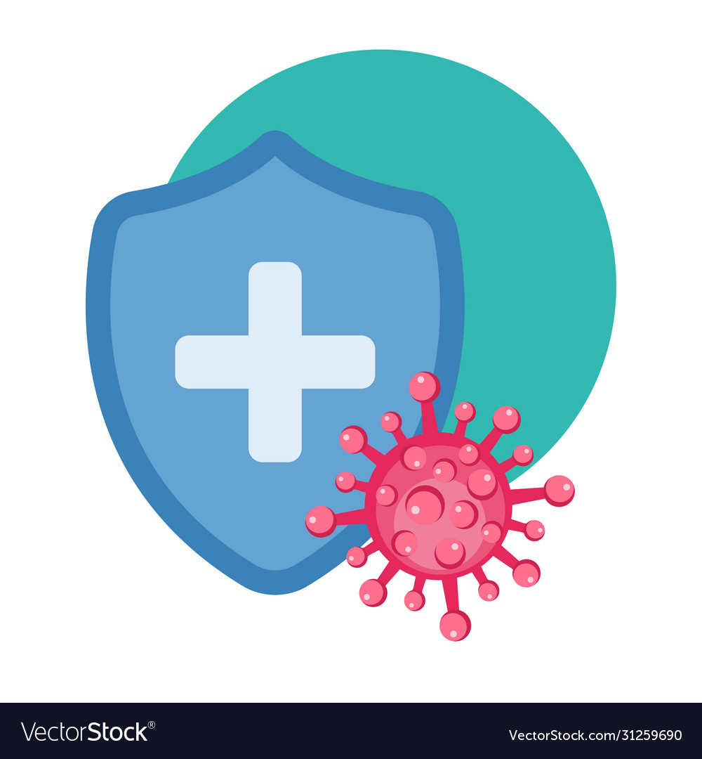 Medical shield surrounded viruses and Royalty Free Vector