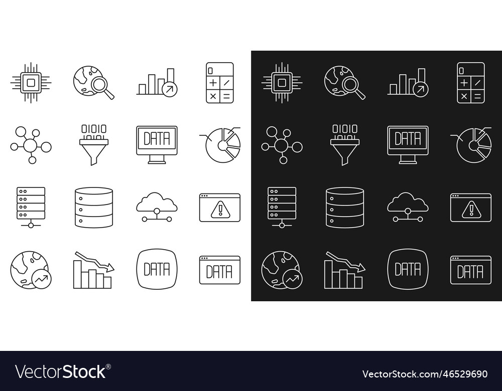 Set line data analysis browser with exclamation vector image Set line data analysis browser with exclamation