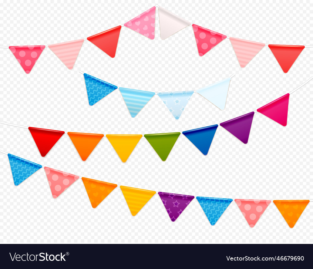 Set of seamless border festive realistic flags vector image Set of seamless border festive realistic flags