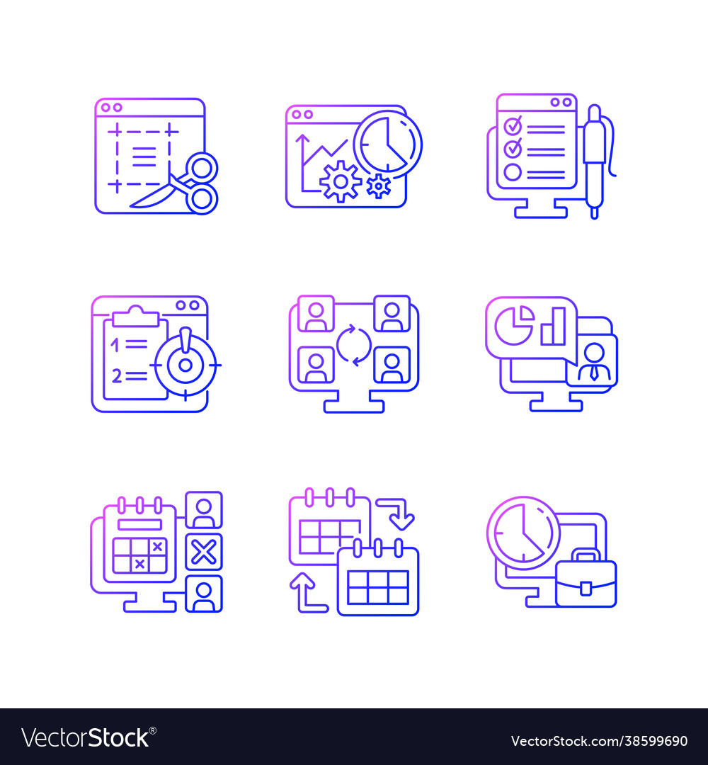Work monitoring tools gradient linear icons set vector image Work monitoring tools gradient linear icons set