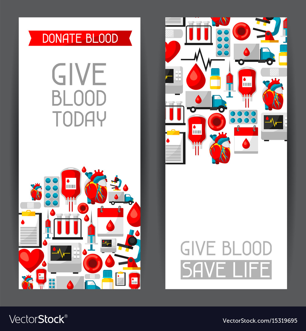 Banners with blood donation items medical