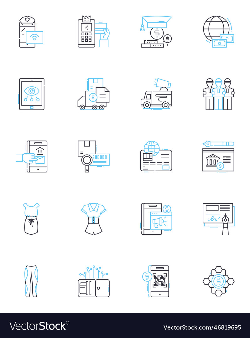 Debit card linear icons set transaction