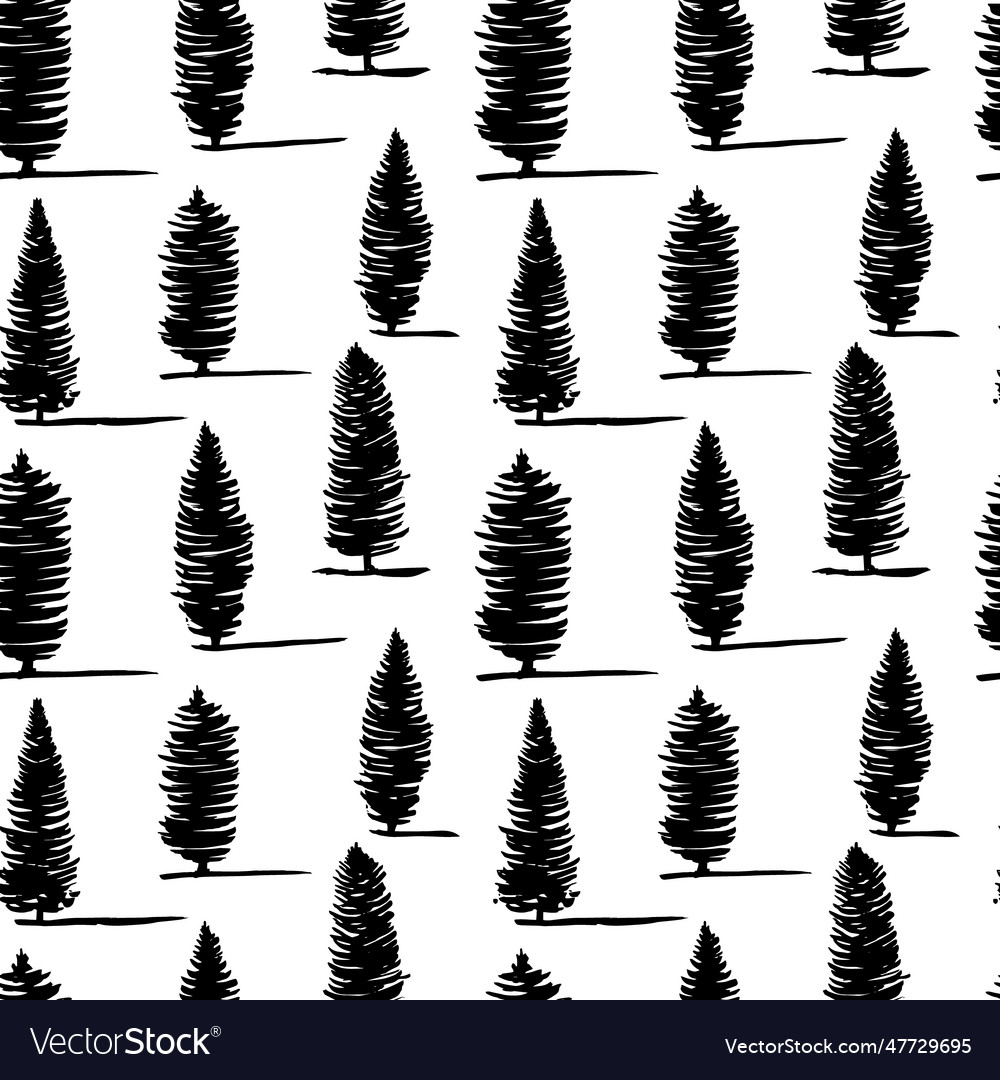 Different pine and fir tree seamless pattern vector image Different pine and fir tree seamless pattern