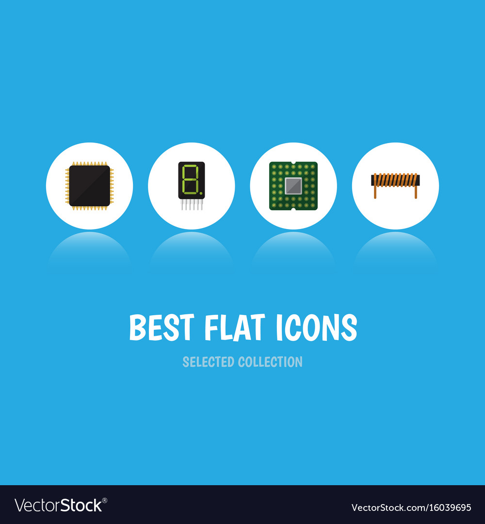 Flat icon electronics set of bobbin cpu unit
