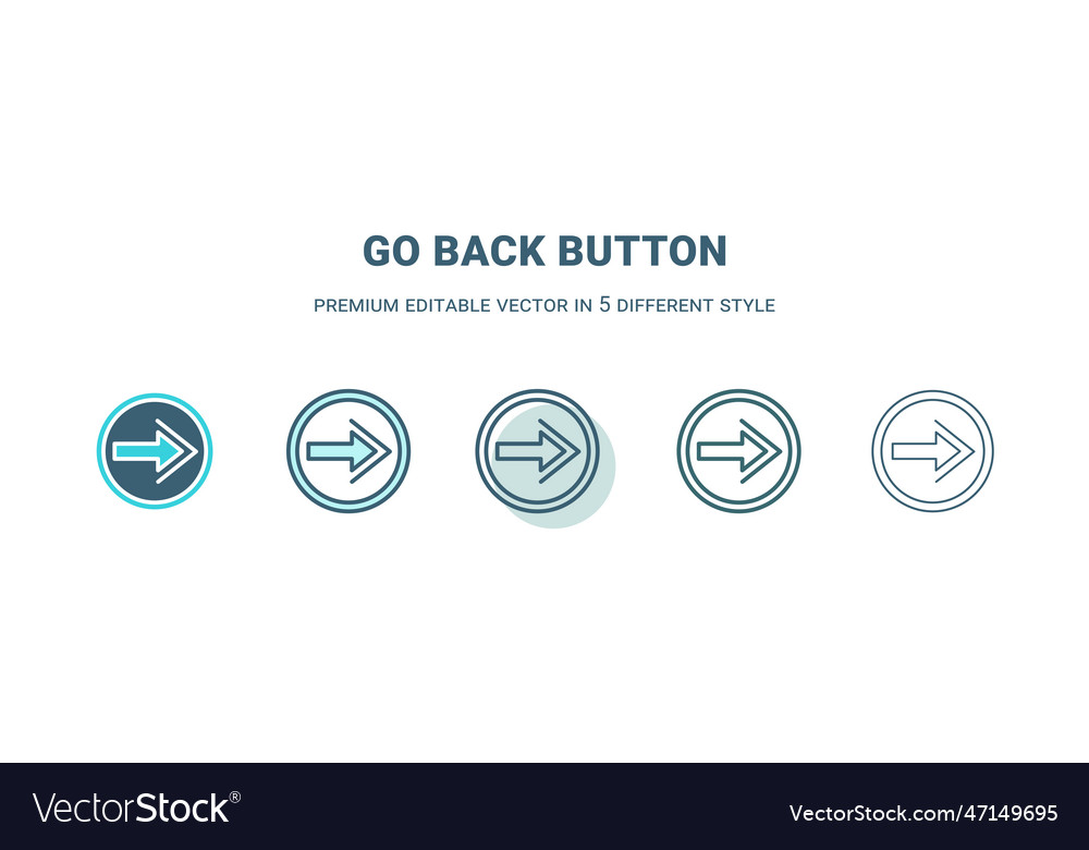 Go back button icon in 5 different style outline