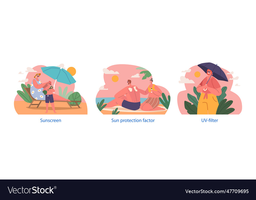 Isolated elements with characters apply sunscreen vector image Isolated elements with characters apply sunscreen