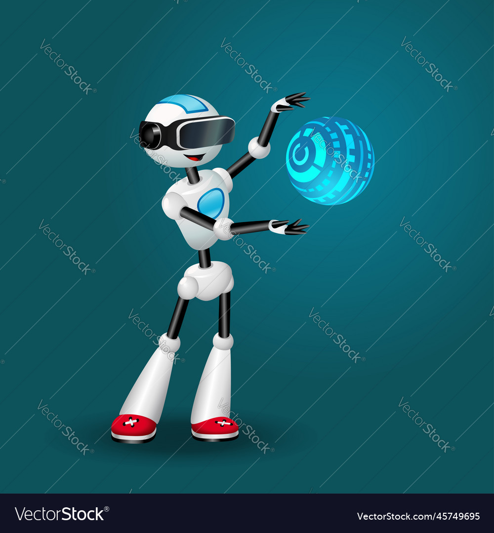 Robot with vr headset and abstract spherical hud vector image Robot with vr headset and abstract spherical hud