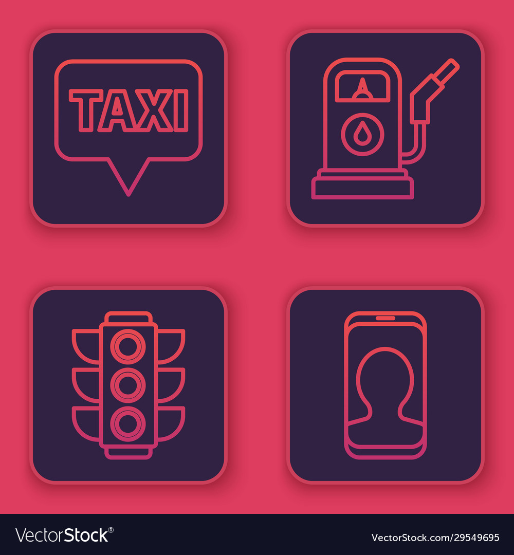 Set line map pointer with taxi traffic light vector image Set line map pointer with taxi traffic light
