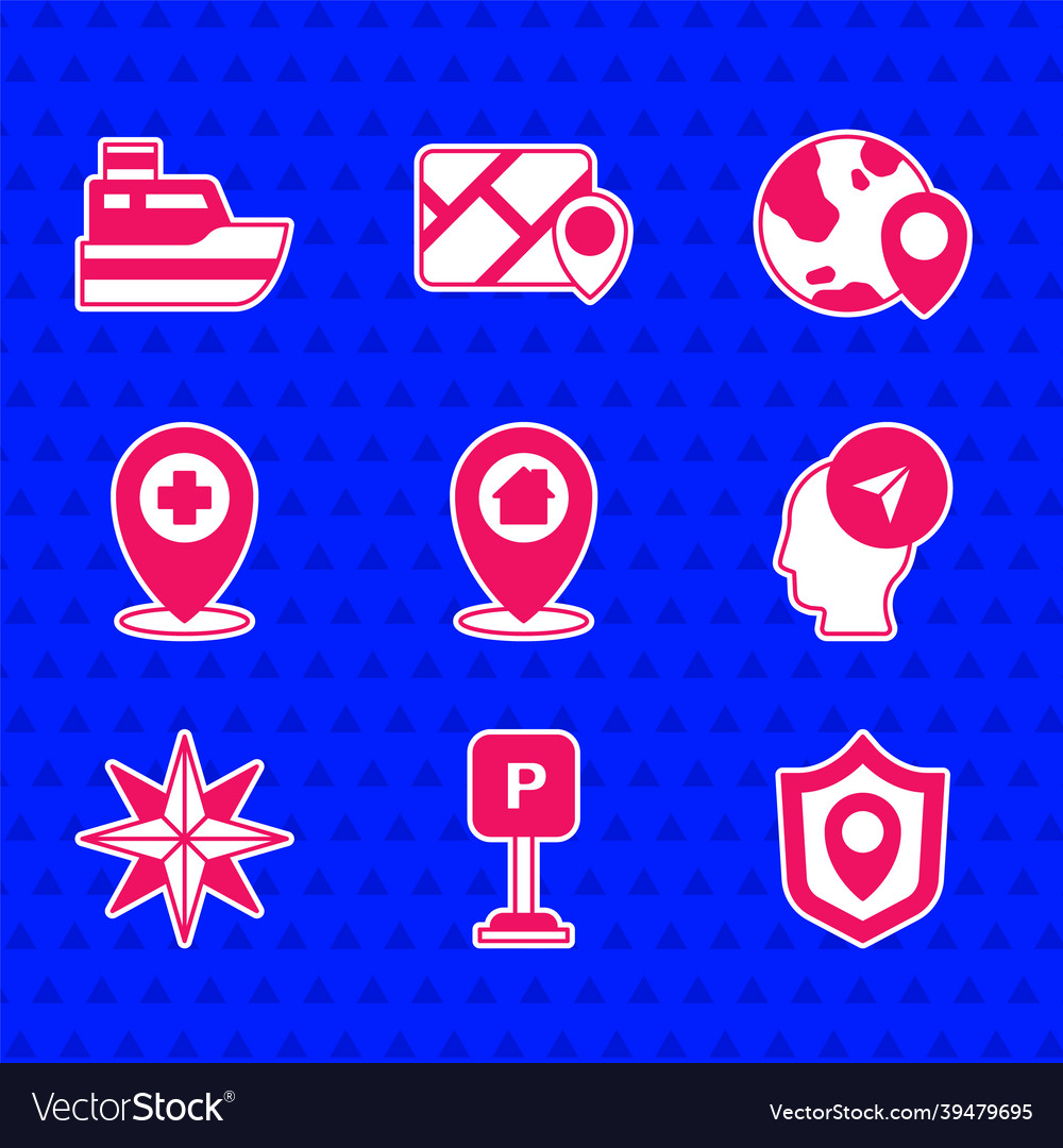 Set location with house parking shield person vector image Set location with house parking shield person