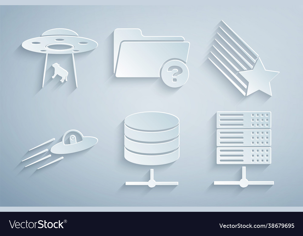 Set server data web hosting falling star ufo vector image Set server data web hosting falling star ufo