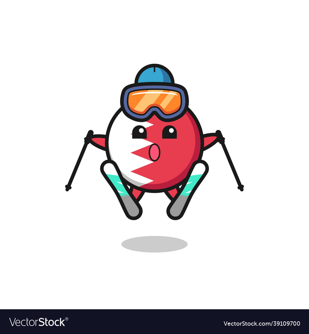 Bahrain flag badge mascot character as a ski