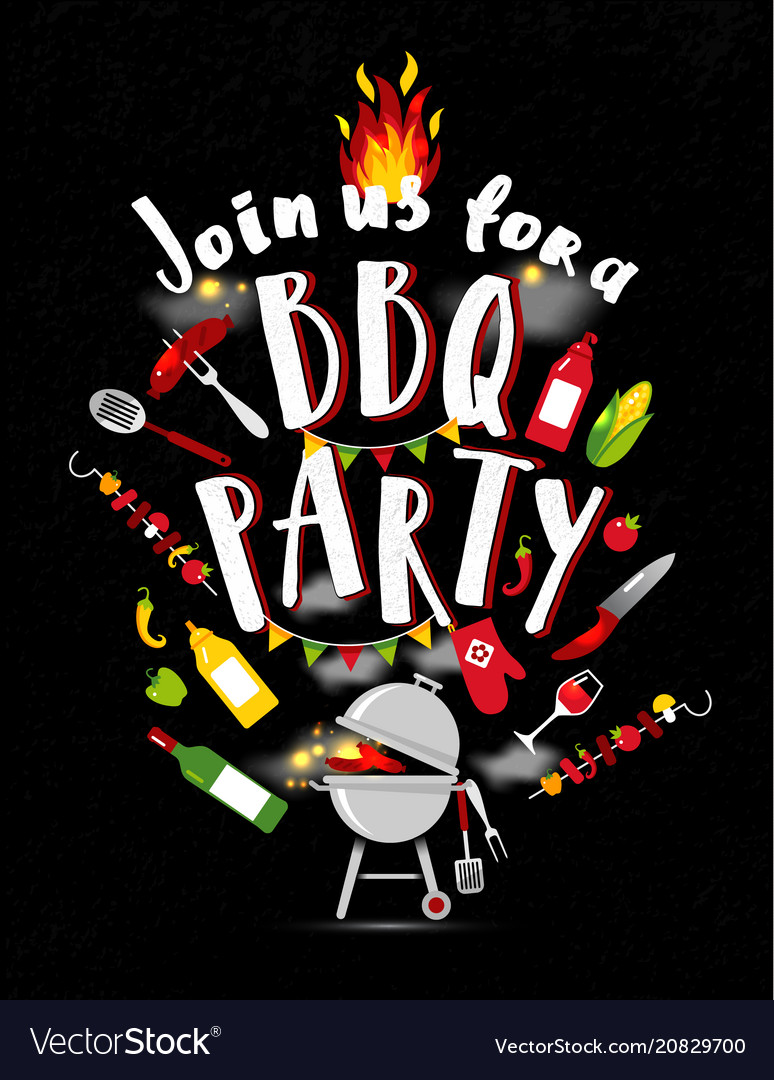 bbq party invitation on black background with vector image all black party invitations
