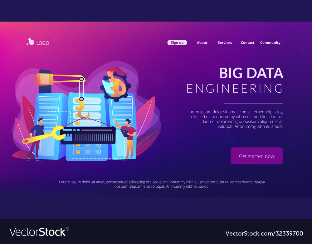 Big Data Engineering Concept Landing Page Vector Image Big Data Engineering Concept Landing Page Vector Image