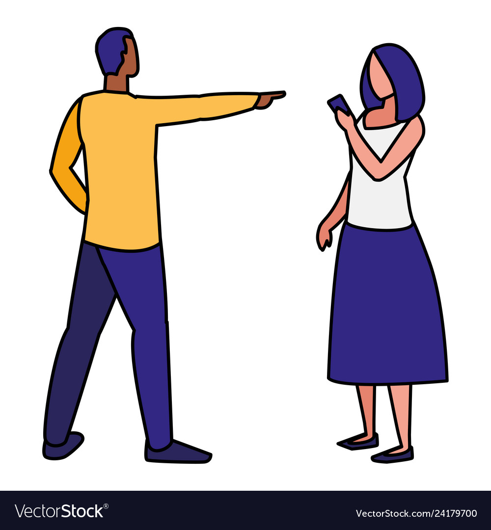 Couple using smartphone characters