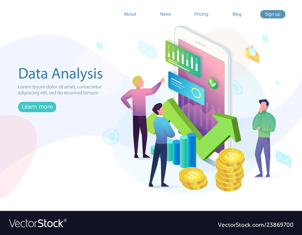 Data analysis concept with characters engine Vector Image Data analysis concept with characters engine