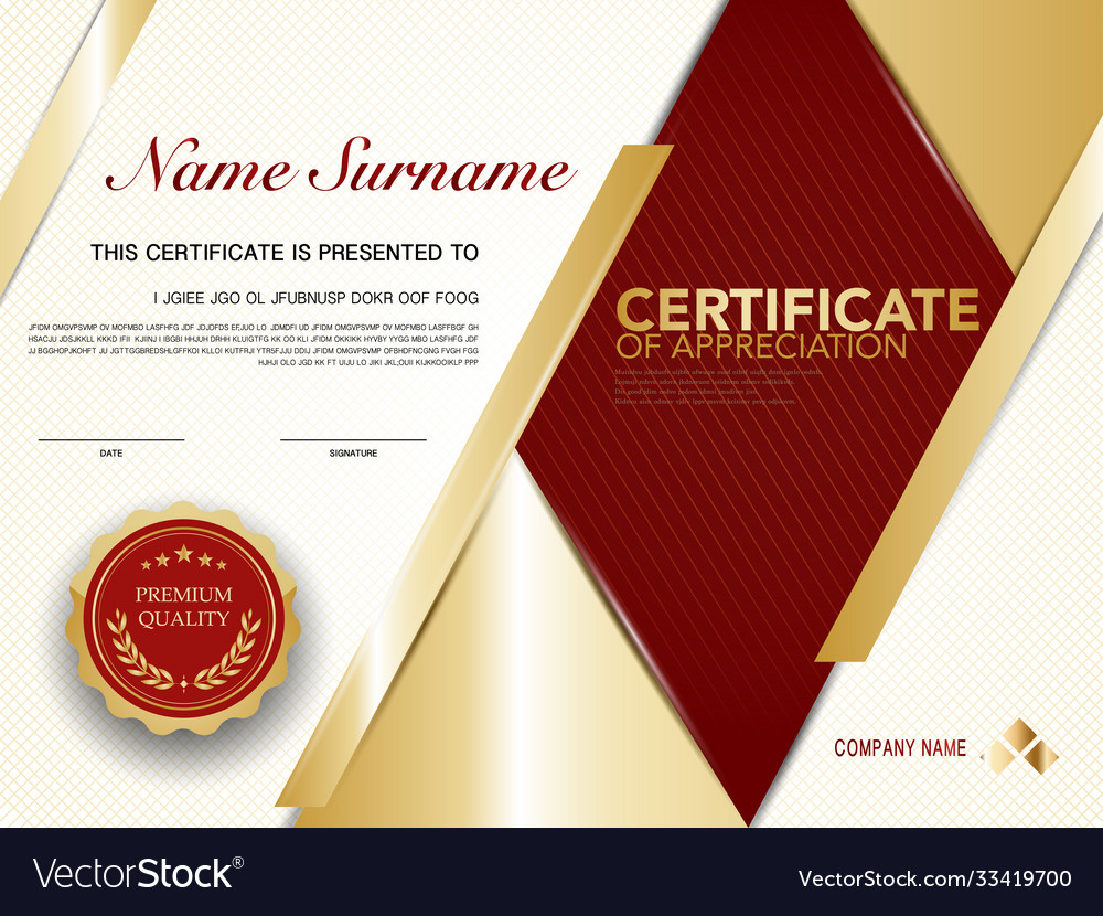 Diploma certificate template red and gold color Vector Image