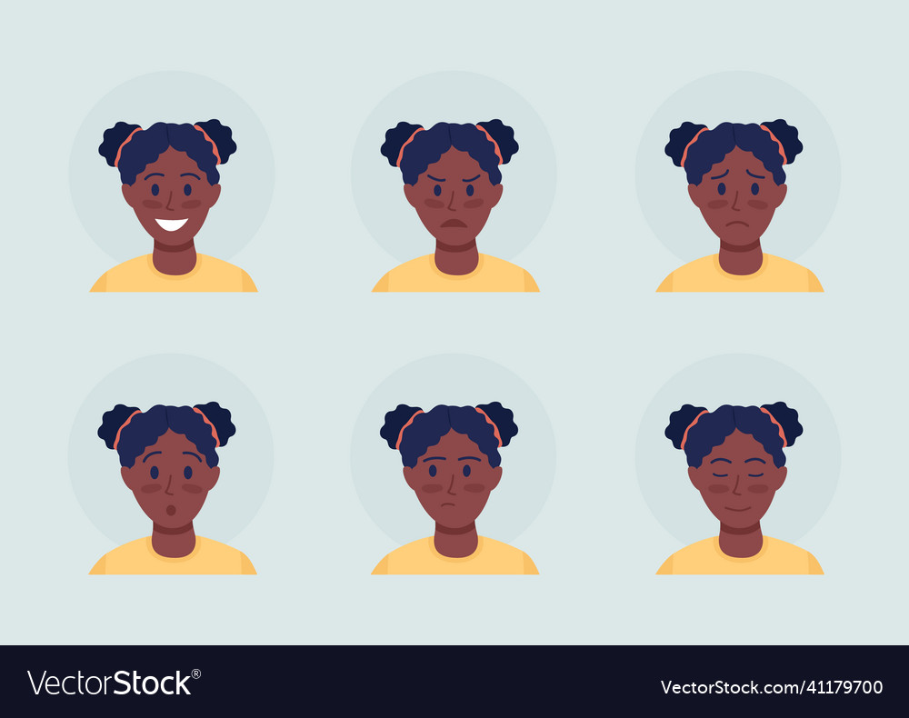 Girl with emotional expressions semi flat color vector image Girl with emotional expressions semi flat color