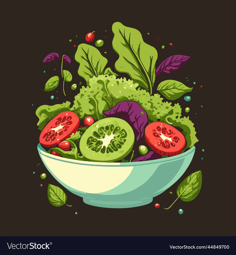 Green salad of fresh vegetables in a bowl Vector Image