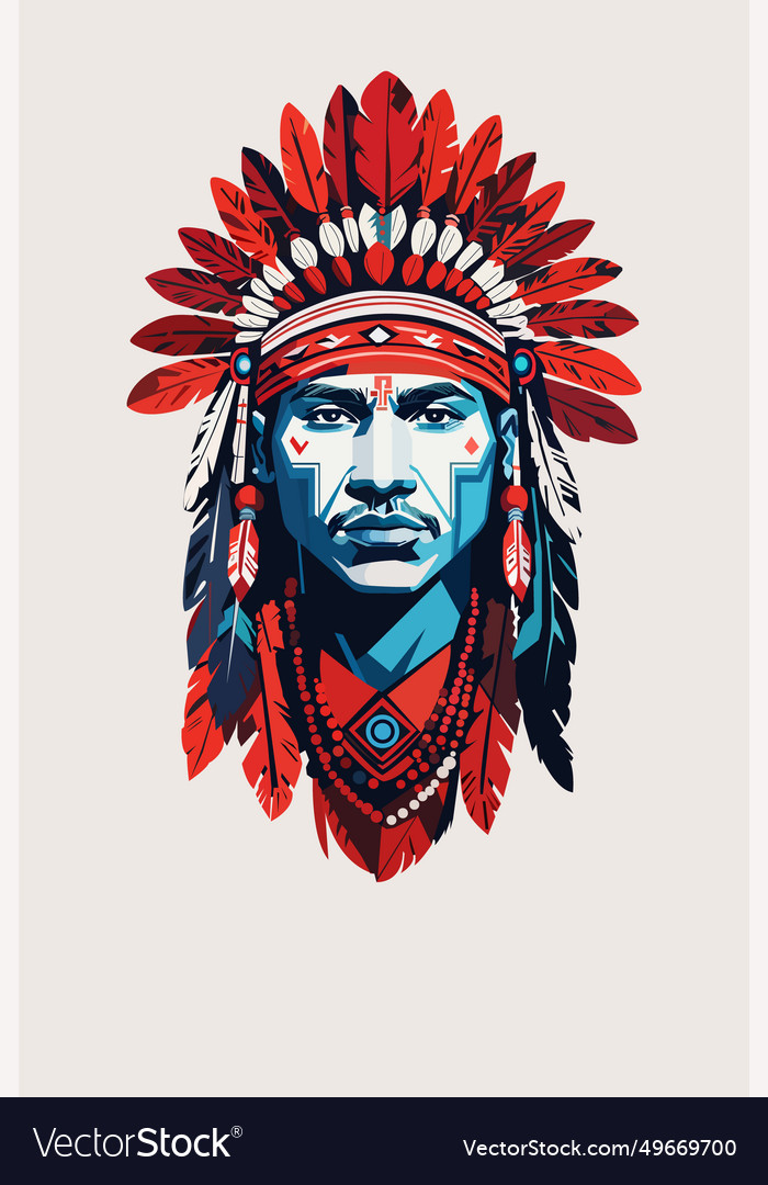 Mans face indian with feathers Royalty Free Vector Image