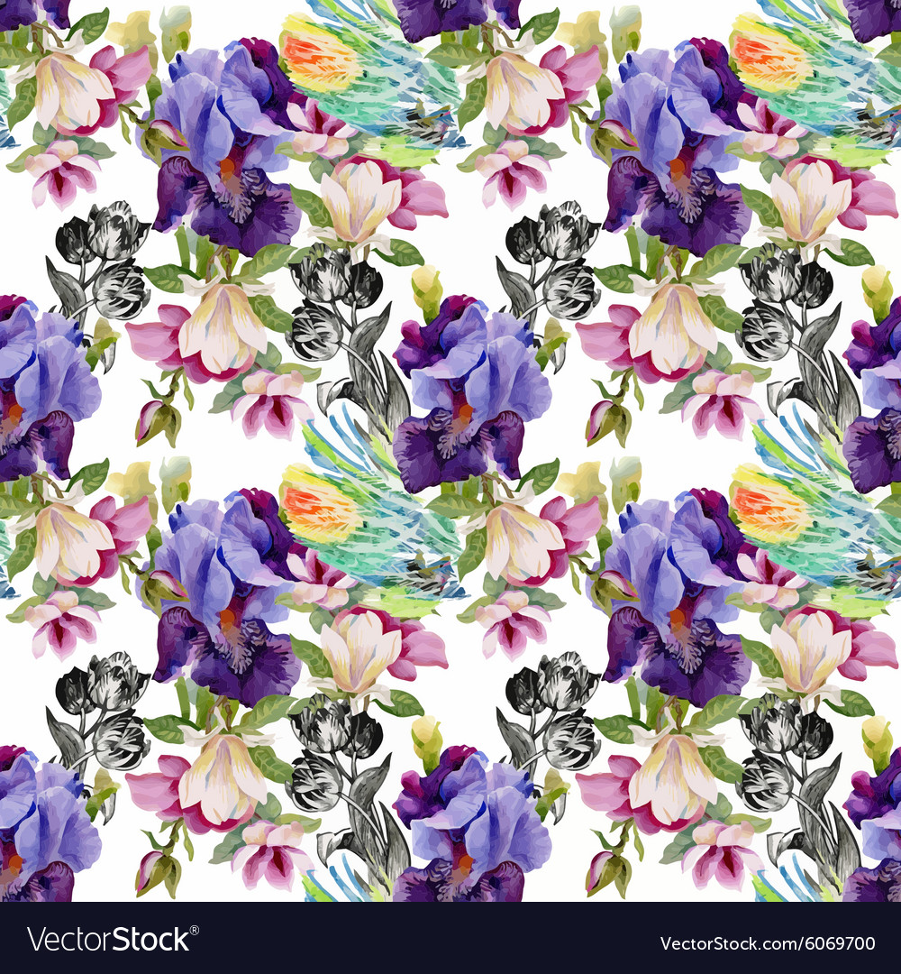 Seamless pattern with watercolor irises