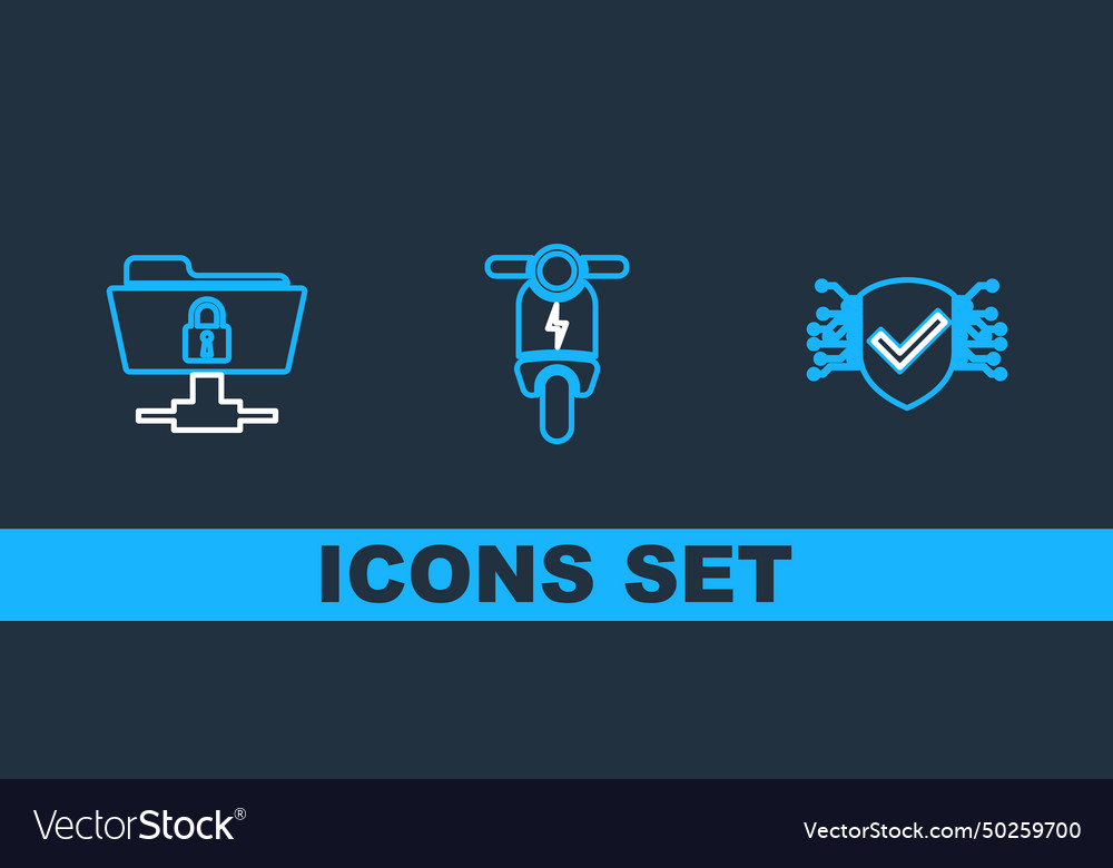 Set line cyber security ftp folder and lock vector image Set line cyber security ftp folder and lock
