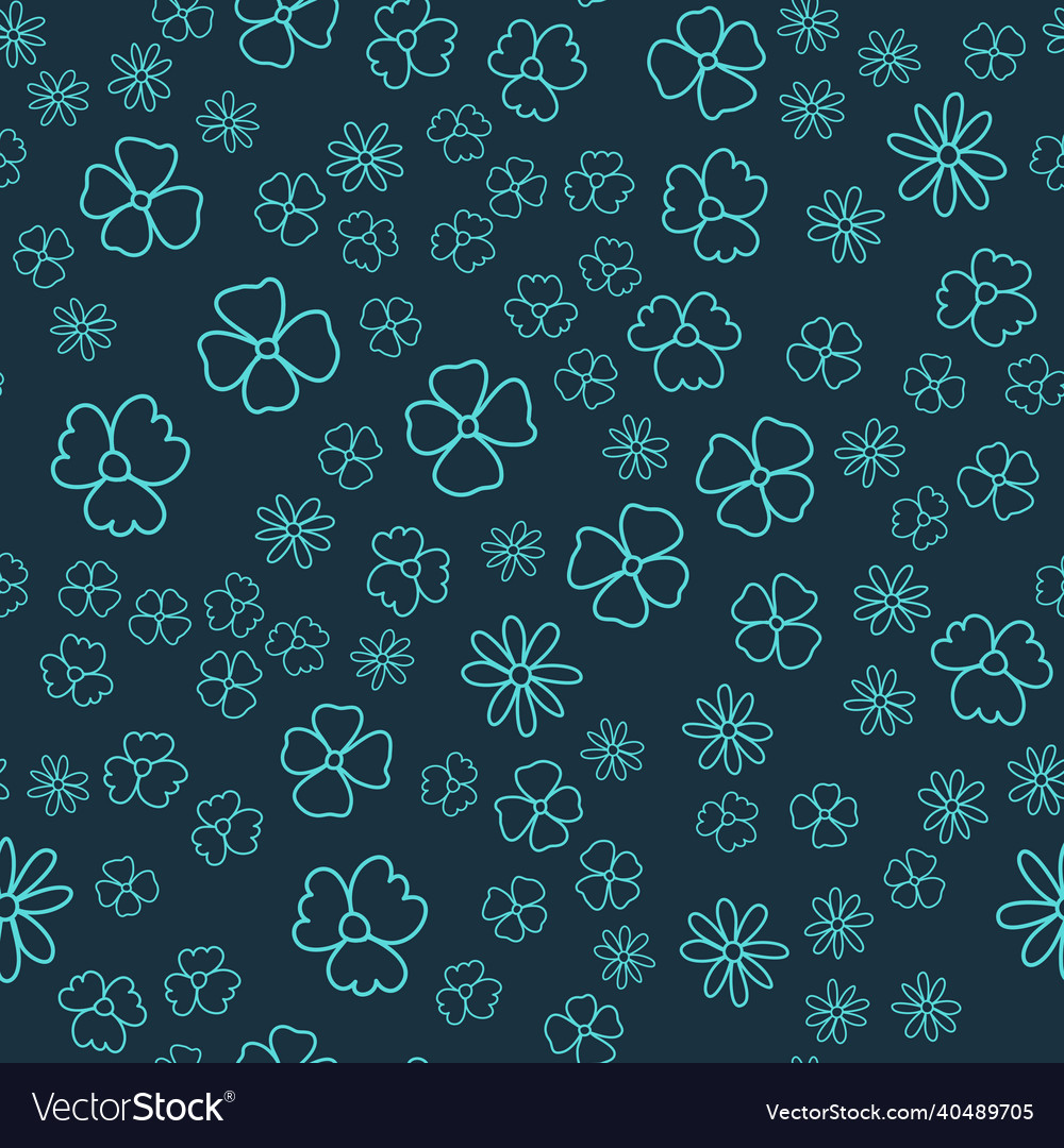 Blue flower seamless pattern on dark design