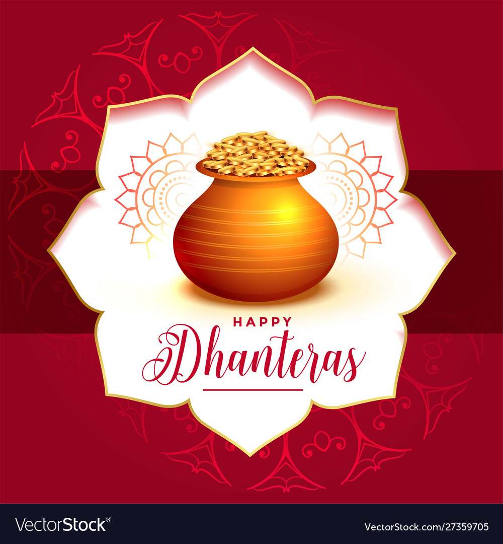 Decorative festival card design for dhanteras day Vector Image