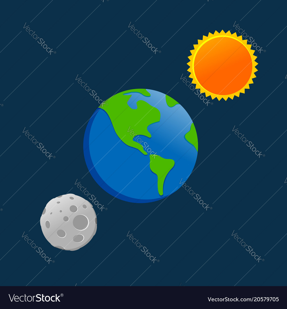 Earth Sun Moon Cartoon Drawing Design Royalty Free Vector