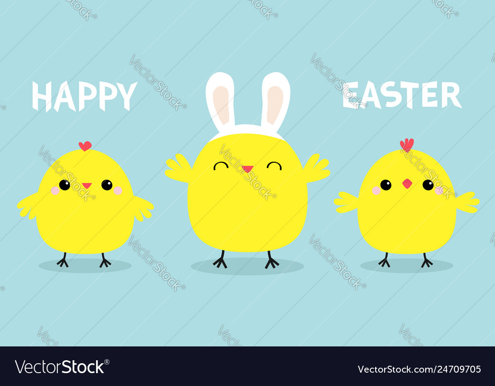 Happy easter chicken bird set line face head vector image Happy easter chicken bird set line face head