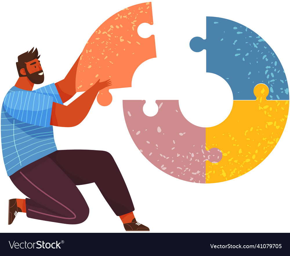 Man is trying to combine puzzle cognitive vector image Man is trying to combine puzzle cognitive