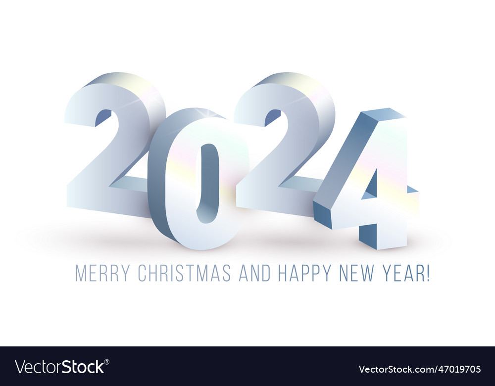 Realistic 3d silver numbers 2024 with shadows