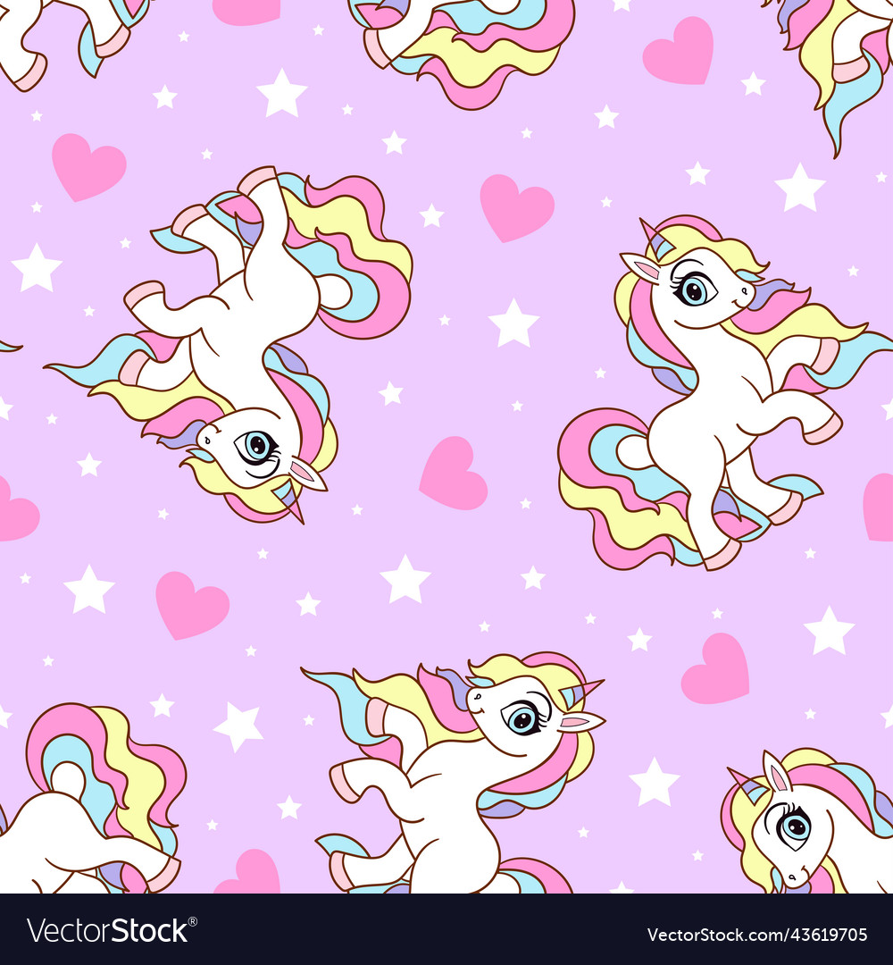 Seamless pattern with unicorns and hearts