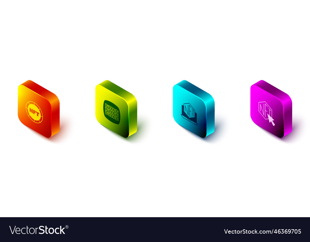 Set isometric nft digital crypto art binary code vector image Set isometric nft digital crypto art binary code