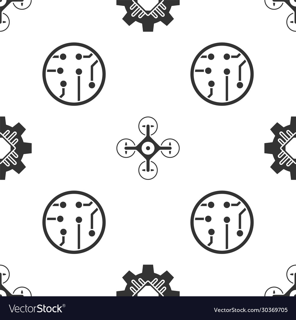 Set processor drone and on seamless vector image Set processor drone and on seamless