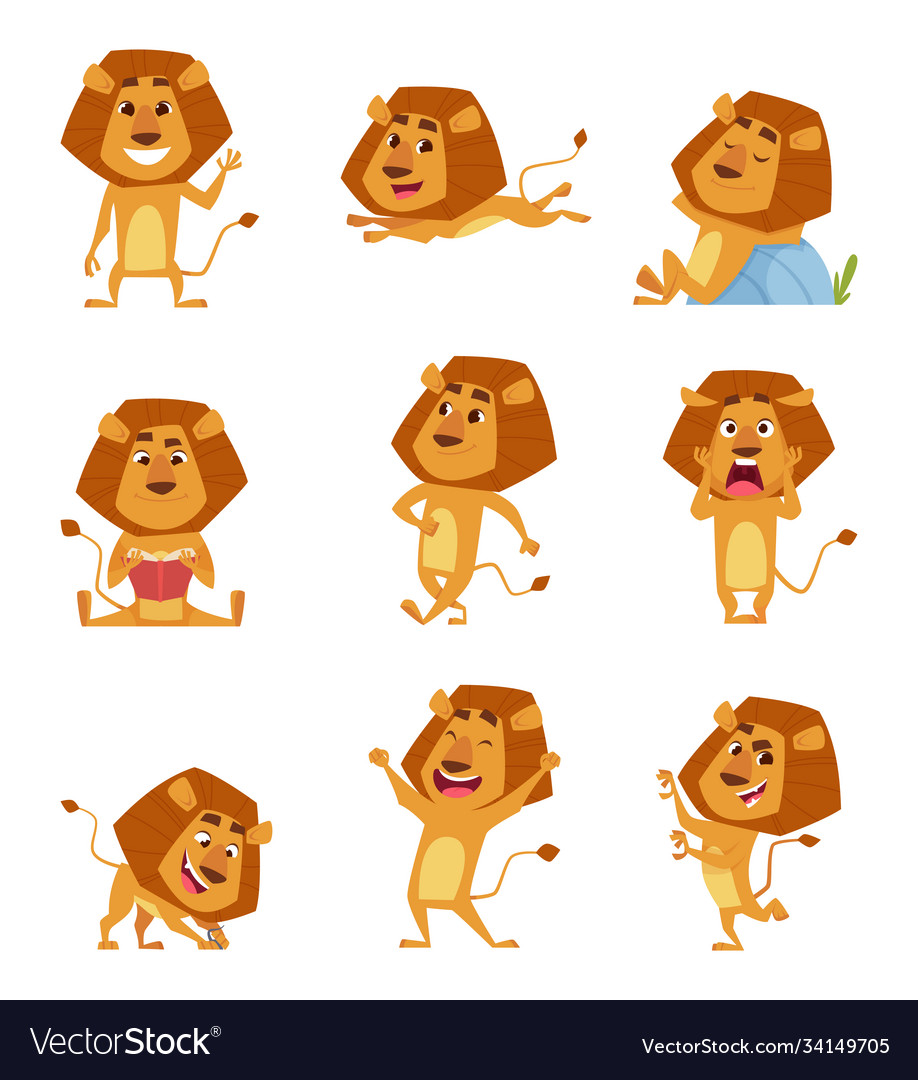 Wild lion cartoon cute african big lions mascot Vector Image