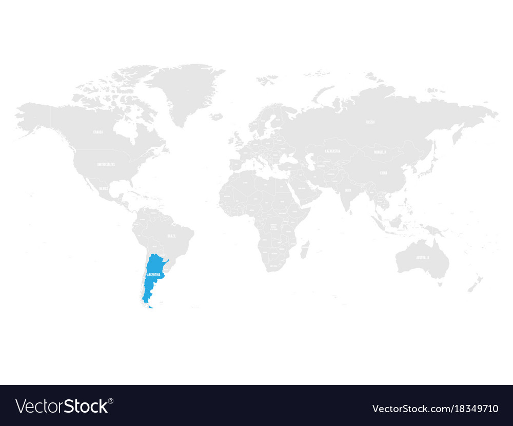 Argentina marked by blue in grey world political