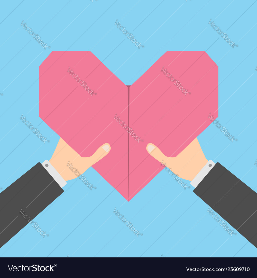 Businessman hands arms holding pink origami paper vector image Businessman hands arms holding pink origami paper