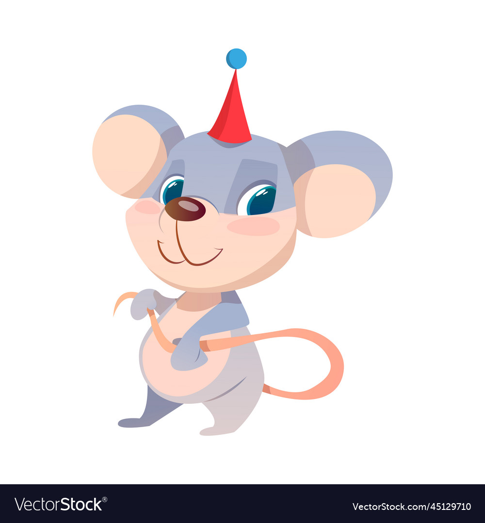 Cute mouse greeting with birthday in hat Vector Image