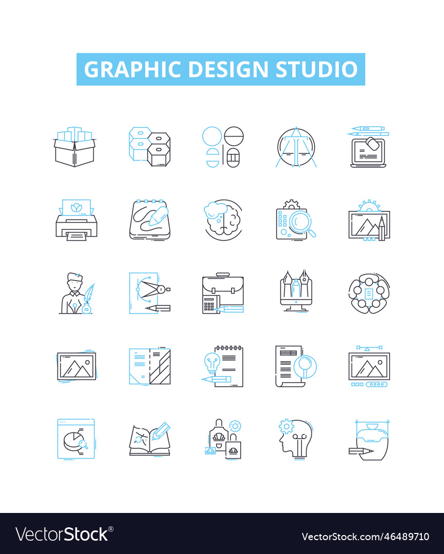 Graphic design studio line icons set