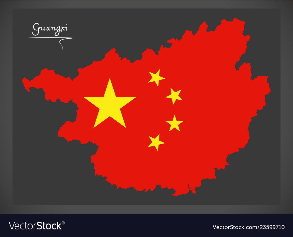 Guangxi China Map With Chinese National Flag Vector Image Guangxi China Map With Chinese National Flag Vector Image