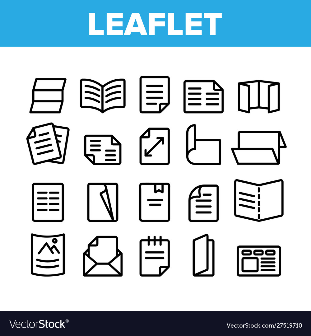Leaflet paper collection elements icons set vector image Leaflet paper collection elements icons set