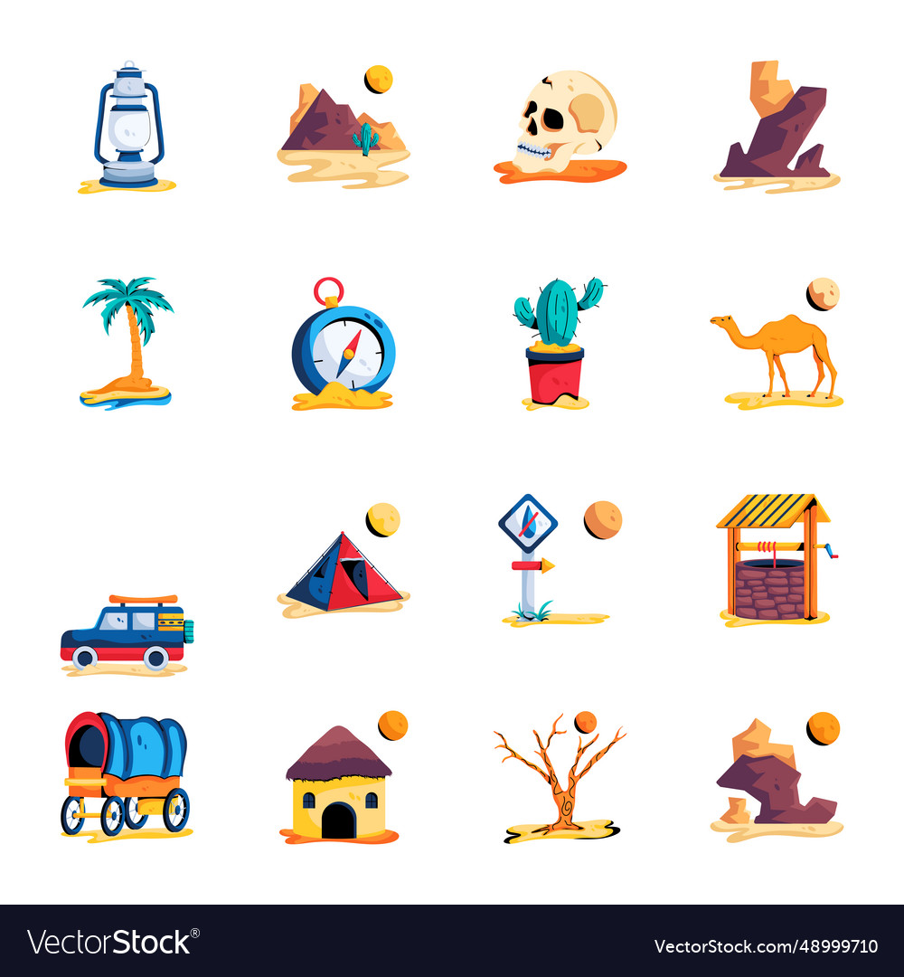 Modern pack of desert elements flat icons