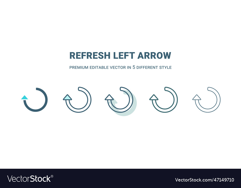 Refresh left arrow icon in 5 different style vector image Refresh left arrow icon in 5 different style