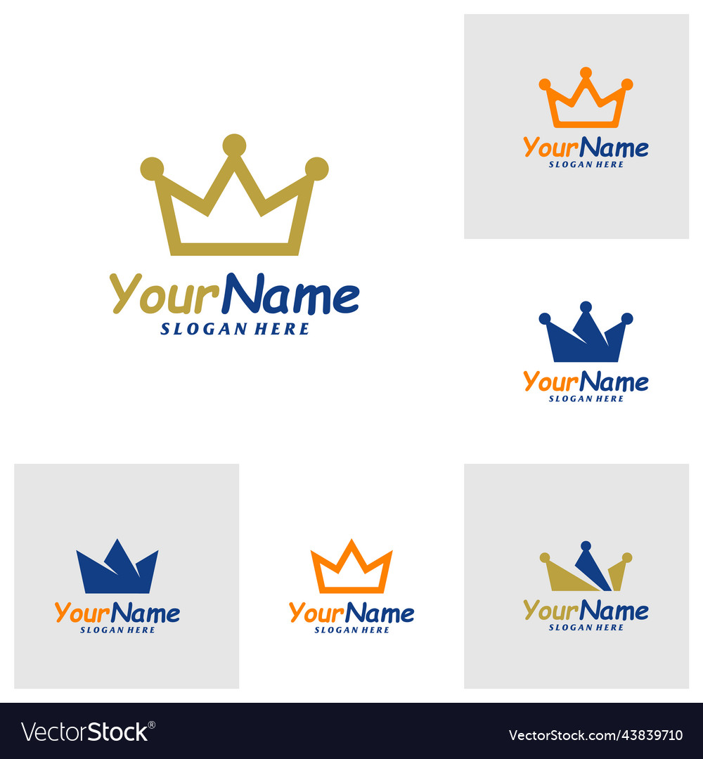 Set of crown logo design template king Royalty Free Vector