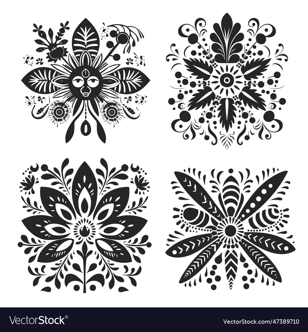 Set of decorative flowers and boho style elements Vector Image