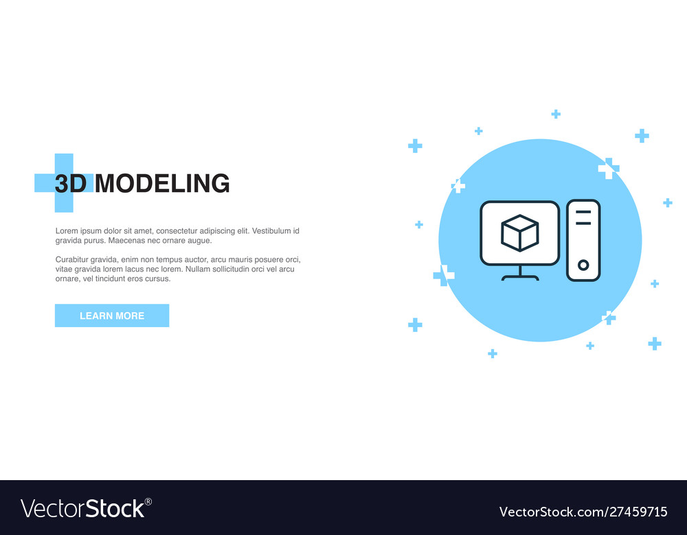 3d modeling line icon simple banner outline